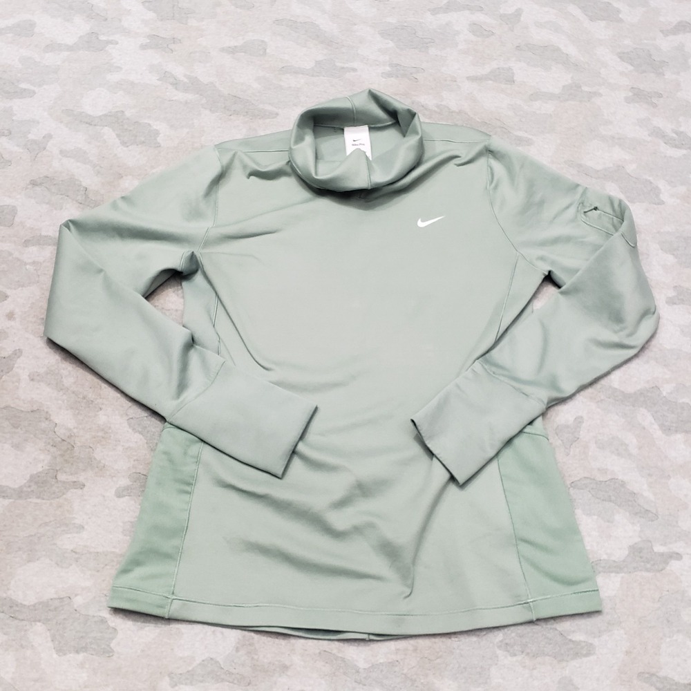 Nike Pro Top Womens Large Green Therma Fit Pullover‎ Long Sleeve Mock Neck